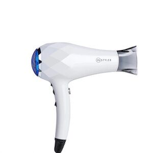 INStyler White Hair Dryer with Blue Accent - Professional Women’s Styling dryer